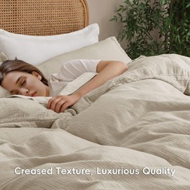 PHF 100% Natura Cotton Muslin Duvet Cover Set King Size, Ultra Soft Breathable Absorbent, Luxurious Minimalist Gauze Bedding for All Season, Duvet Set with 2 Pillow Shams, 104" x 90", Linen