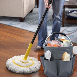 Goujfol Cleaning Caddy with Handle, Tool Bag with Handle, 17L Bucket Bag, Foldable Storage Basket, Portable Multi Cleaning Organiser Caddy, Multi Pocket Craft Universal(Gray)