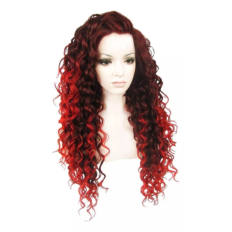 Ebingoo Rojo Negro Encaje Frente Peluca Rojo Rizado Peluca N