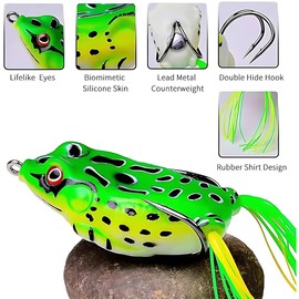 Pack of 4 Double Propellers Frog, Topwater Frog Crank Bait Frog, Fishing Lure Soft 3D Eyes Frog Bait with Hook, Fishing Frog Soft Frog with Weed-free Hook, Bass Fishing Lure