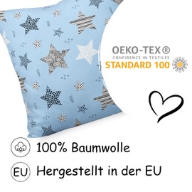 PinkZebra Children's Pillowcase 80 x 80 cm 100% Cotton Pillowcase Boys Oeko-Tex Standard 100 Children's Covers with Zip Stars Blue
