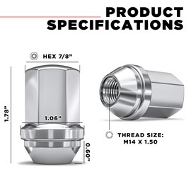 White Knight M14x1.5 Lug Nuts for Select GM and CDJR, Solid Piece Factory Style Chrome Long (1.78") Duplex Bulge Acorn - 1709DL-24AM (24 Pack)