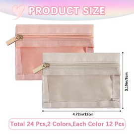 CREATCABIN 24Pcs Jewelry Organizer Travel Jewelry Bags Velvet Mini Jewelry Storage Pouch Small Clear Jewelry Zipper Pockets Case Gift for Women Rings Earrings Necklace Bracelet Pink Beige 4.7x3.2 Inch