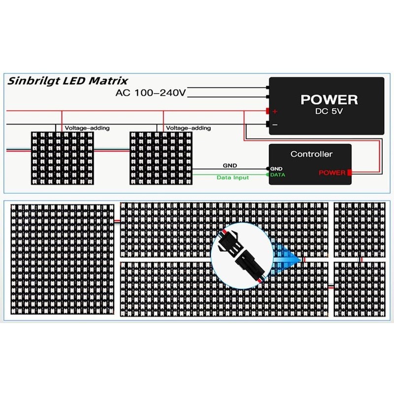 WS2812B LED Matrix Panel, 16x16 Digital RGB Pixels, Pre-Wired Connectors,
