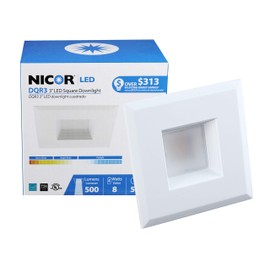 NICOR Lighting 3 inch White Square LED Recessed Downlight in 2700K (DQR3-10-120-2K-WH-BF)
