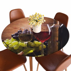 Guxxuil Red and White Wine Glasses Round Table Cloth Cover Grapes Wooden Grape French Gourmet Tasting Tablecloth for Indoor Outdoor Picnic Party Fit for 40"-44" Round Tables