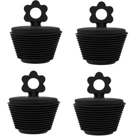 Paquete de 4 tapones universales para bañera, tapón de silicona para bañera, tapón de desagüe para bañera para desagües de fregadero de cocina (negro)