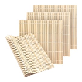 Sushi Mat Bamboo 24 x 24 CM Natural Bamboo Sushi Rolling Mat for Home Sushi Making ， Easy to Use Non-Stick Sushi Maker Kit, Perfect for Homemade Sushi, Eco-Friendly Sushi Rice Mat (4PCS)