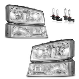 Vizotae Headlights Assembly W/Bulbs for 2003-2007 Chevy Silverado1500/2500/3500/1500HD/2500HD, 2003-2006 Avalanche 1500/2500 Driver & Passenger Side