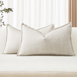 Artscope Pack of 2 Beige Decorative Cushion Covers 12x20 Inch Soft Linen Texture Couch Throw Pillows Farmhouse Pillow Covers with Elegant Design for Sofa Bedroom Living Room Home Decor 30 x 50 CM