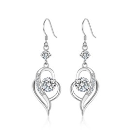 Silver Drop Earrings for Women Girls, Sterling Silver Dangle Earrings with Cubic Zirconia, Dangly Hypoallergenic Earrings Jewellery for Birthday Wedding Christmas