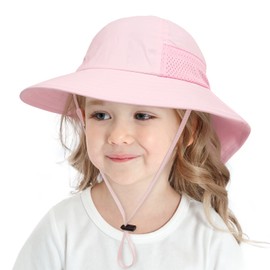 YAMEE Children's Summer Sun Hat Girls Mesh Lightweight Breathable Beach Hat Boys Wide Brim Long Neck Flap Sun Protection Suitable for Children from 6 Months to 12 Years, pink