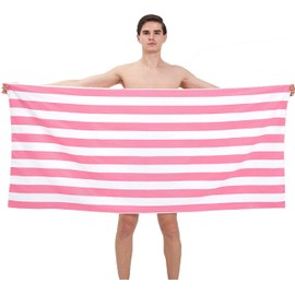 LIKPOJA Microfibre Beach Towel for Adult Lightweight Quick Dry Sand Free Compact Swim Travel Bath Towel for Summer Holiday Beach Accessories Pink Stripe 160 * 90cm