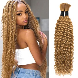 Honey Blonde Human Hair for Boho Braids 18 Inch Boho Hair for Braiding 2 Bundles 100g Curly Human Hair for Boho Braids 12A Boho Braids for Human Hair Bulk(#27,18inch)