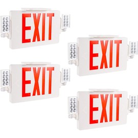 Gruenlich LED Combo Exit Sign, Emergency Light with 2 Adjustable Heads and Double Face, Back Up Batteries- US Standard Red Letter EXIT, UL 924 Qualified, 120-277 Voltage, 4-Pack