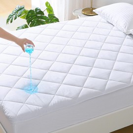Quilted Double Bed Mattress Protector, YUGYVOB 100% Waterproof Mattress Protector, Cooling and Breathable Fitted Sheet, Deep Pocket 6"-21"