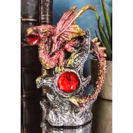 Ebros Gift Red Ember Fire Dragon Guarding Tree of Life with Red Crystal Gem Figurine 4.25" H Collectible Wishing Dragons Collectible Series Dungeons Medieval Fantasy Decor