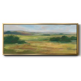 Renditions Gallery Nature Abstract Framed Wall Art Green Valley Horizon Wall Decoration Canvas Paintings for Hotel Office School - 24"X60" GOLD Frame GAL033