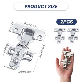 Pack of 2 Cabinet Hinges 90 Degree Opening, Short Arm Hinges for 14mm+ Doors, Kitchen Cupboard Hinge, Furniture Hinge for Wardrobe, Caravan, Closet or Cabinet, Nickel-Plated