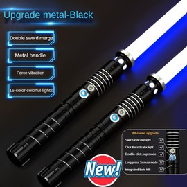Metal Light Up Saber RGB 16 Colors 2 In 1 Light Sword Toy with Vibration Beat Sound and Breathing Laser, LED Flashing Weapon kids  toys:_2PCS Black-RGB 16 Colors