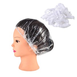 KEAIDUO Disposable Shower Caps 100 Pieces Waterproof Plastic Elastic Shower Caps for Women Spa Home Hotel and Hair Salon Portable