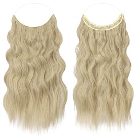 FESHFEN Secrets Hair Extensions Long Wavy Ash Blonde Hair Extensions Invisible Secret Hair Extension Synthetic Hair Invisible Hairpieces for Women 50 cm