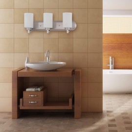 Sunset Lighting F18013-80 Dalton Three Light Vanity - Opal Etched Glass, Dimmable - with Bright Satin Nickel Finish