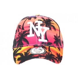 NY Cap Orange and Pink Tropical Palm Trees Sunset Baseball - Unisex, orange