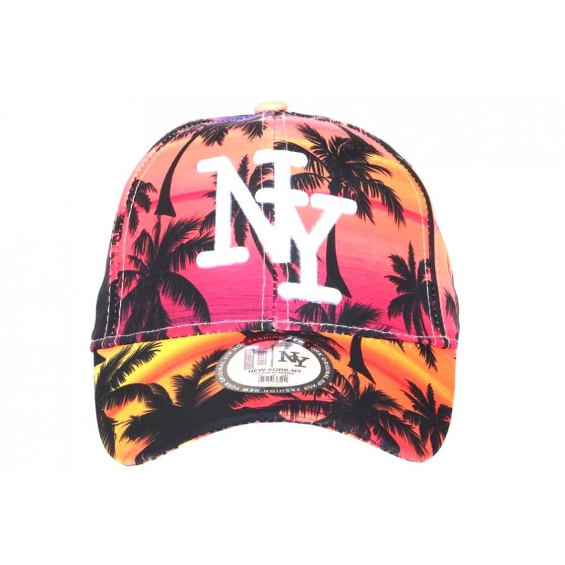 NY Cap Orange and Pink Tropical Palm Trees Sunset Baseball