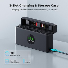 K&F CONCEPT OSMO 360 Battery Charger, 3-Slot Action 5 Pro Battery Charger Case Compatible with DJI OSMO Action 5 Pro, Action 4, Action 3 Camera