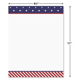 Stars and Stripes Patriotic Letter Paper - Set of 25, American Flag stationery papers, 8 1/2" x 11", Compatible Computer Paper, Patriotic Letterhead, 4th of July Flyers, Veterans Day, Memorial Day