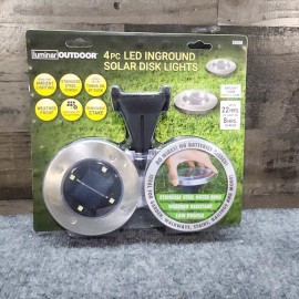 LUMINAR Solar LED IN-Ground DISK Lights 4 Pk Low Profile Pucks Stainless Finish