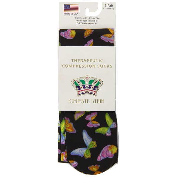 Celeste Stein Therapeutic Compression Socks, Black Butterflies, 8-15 mmhg, .6 Ounce