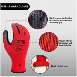 Supreme TTF 24 Pairs PREMIUM NITRILE COATED Red Nylon Work Gloves Builders Gardening Grip (Medium [Size 8])