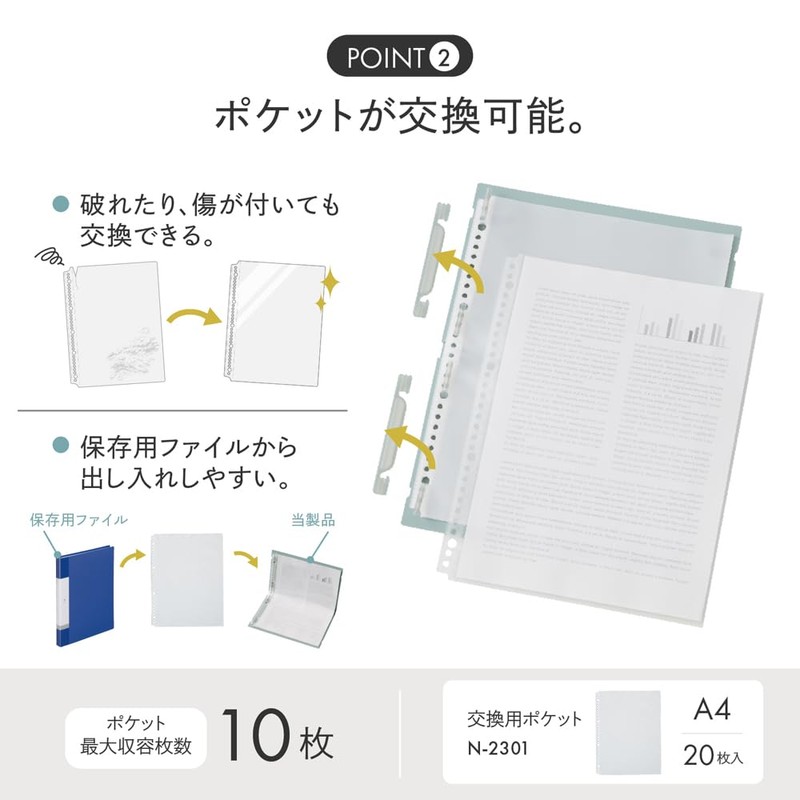 Lihit Lab N2421-14 Bi-Fold, Clear Book, Interchangeable Pockets, Mutual A5/A4,