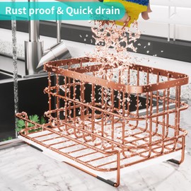 HapiRm Multifunctional Kitchen Sink Organizer, Large Sink Caddy with Drain Tray, SUS304 Stainless Steel Rustproof Sponge Holder for Kitchen Sink for Countertop - Rose Gold