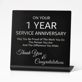 PUVOXHO On Your 1 Year Service Anniversary Funny Stainless Steel Office Desk Decor, Happy 1 Years Work Anniversary Decorative Sign, Thank You Encouragement Gifts for Coworker Employee Office Worker
