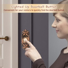 ZORZA 1Pcs Heavy Duty Metal Doorbell Button Durable Wired Doorbell Push Buttons with LED Lighted Up Doorbell,Vintage-Style Red Bronze Finish Decorative Door Bell for Residential Use