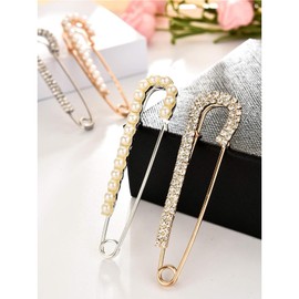 Women Brooch Pins Sweater Shawl Clips Faux Crystal and Pearl Brooches, Safety Pins Dress Shirt Clips for Women, 2 Styles, Gold, Silver,lapel pin brooch pins