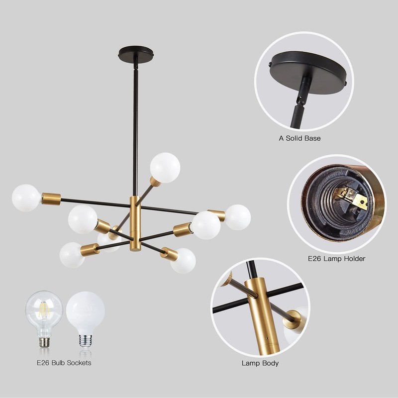 KAISITE Modern Sputnik Chandelier - 8-Light Ceiling Light Fixture Height