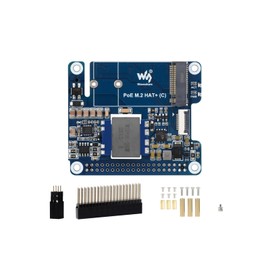 PCIe to M.2 with PoE Ethernet Power Supply HAT for Raspberry Pi 5, Support NVMe Protocol M.2 Solid State Drive in 2230/2242 Size, IEEE 802.3af/at PoE Network Standard, 5V 5A Power Output