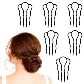 6 Piece Metal Hair Fork French Twist Comb for Updo Bun Hair Side Combs U-Shape Haire Fork Clip Hairs Styling Tool Messy Bun Maker Vintage Hairstyle Accessories for Women Hairs Accessories (Black)