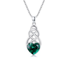 Celtic Knot Necklace Women 925 Sterling Silver Heart Chain with Birthstone Crystal Irish Celtic Knot Jewellery Gifts for Mum Wife Girlfriend Birthday Valentine's Day Gifts, Crystal