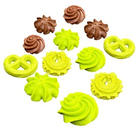12pcs Assorted Danish Butter Cookies and Pastries, Wooden Tray, Set of Cookies and Pretzels (Matcha coffee cookie)
