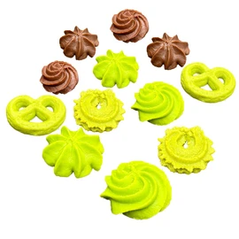 12pcs Assorted Danish Butter Cookies and Pastries, Wooden Tray, Set of Cookies and Pretzels (Matcha coffee cookie)