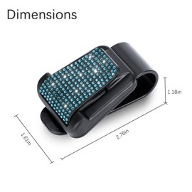 FALVFUN Bling Car Sun Visor Sunglasses Holders, Crystal Rhinestone Auto Eyeglasses Hanger Mount, Sparkly Diamond Ticket Card Clip Organizer for Women Girls, Universal for Vehicles (Blue