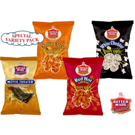 Better Made Special Variety Pack Popcorn - Pack of (8) - 2.75oz Bags – 2 Each Movie Theater Butter, White Cheddar, Cheddar Cheese, Hot Cheese Popcorn Variety Pack