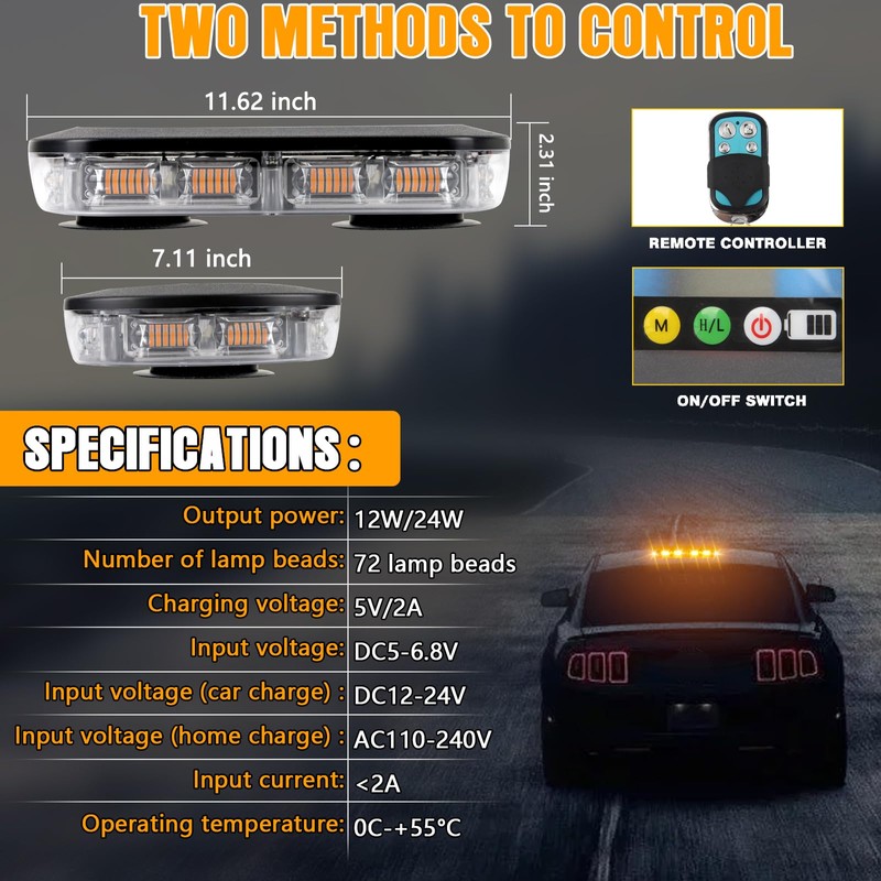 Rechargeable Emergency Roof Top Strobe Light Wireless Battery, 17 Flashing