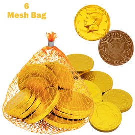 Fruidles Milk Chocolate Coins, 6 Mesh Bags with 10 Belgian Half-Dollar Gold Hanukkah Gelt Per Mesh Bag, Total 60 Half Dollar Coins