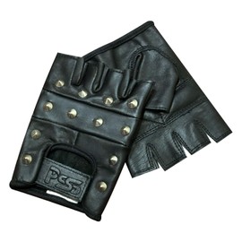 Prime Sports PrimeLeather Quality Real Leather Black Stud Fingerless Biker Punk Gothic Driving Cycling Gloves Small (Large (L))